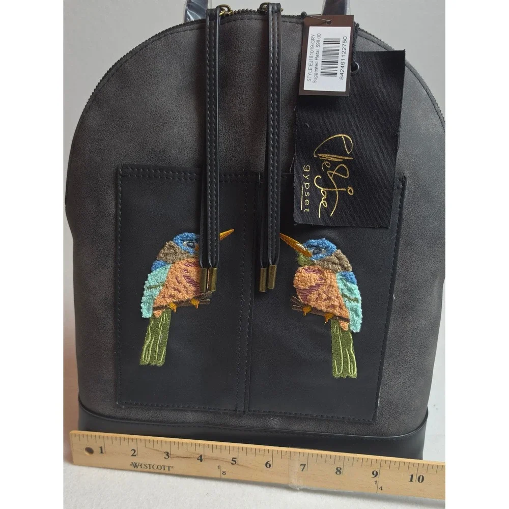 Cleobella Gypset Gray Faux Suede Embroidered Bird Backpack NWT EJ181019-GRY